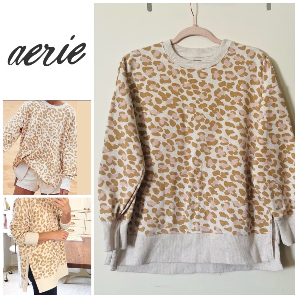 Aerie American Eagle Leopard Animal Print Pullover Oversized Sweater - Picture 8 of 15